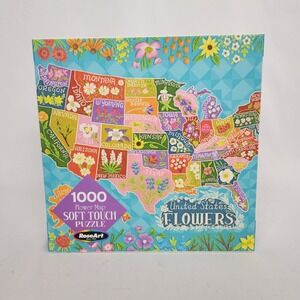 New Sealed RoseArt Flower Map US Flowers 1000 pc Soft Touch Jigsaw Puzzle